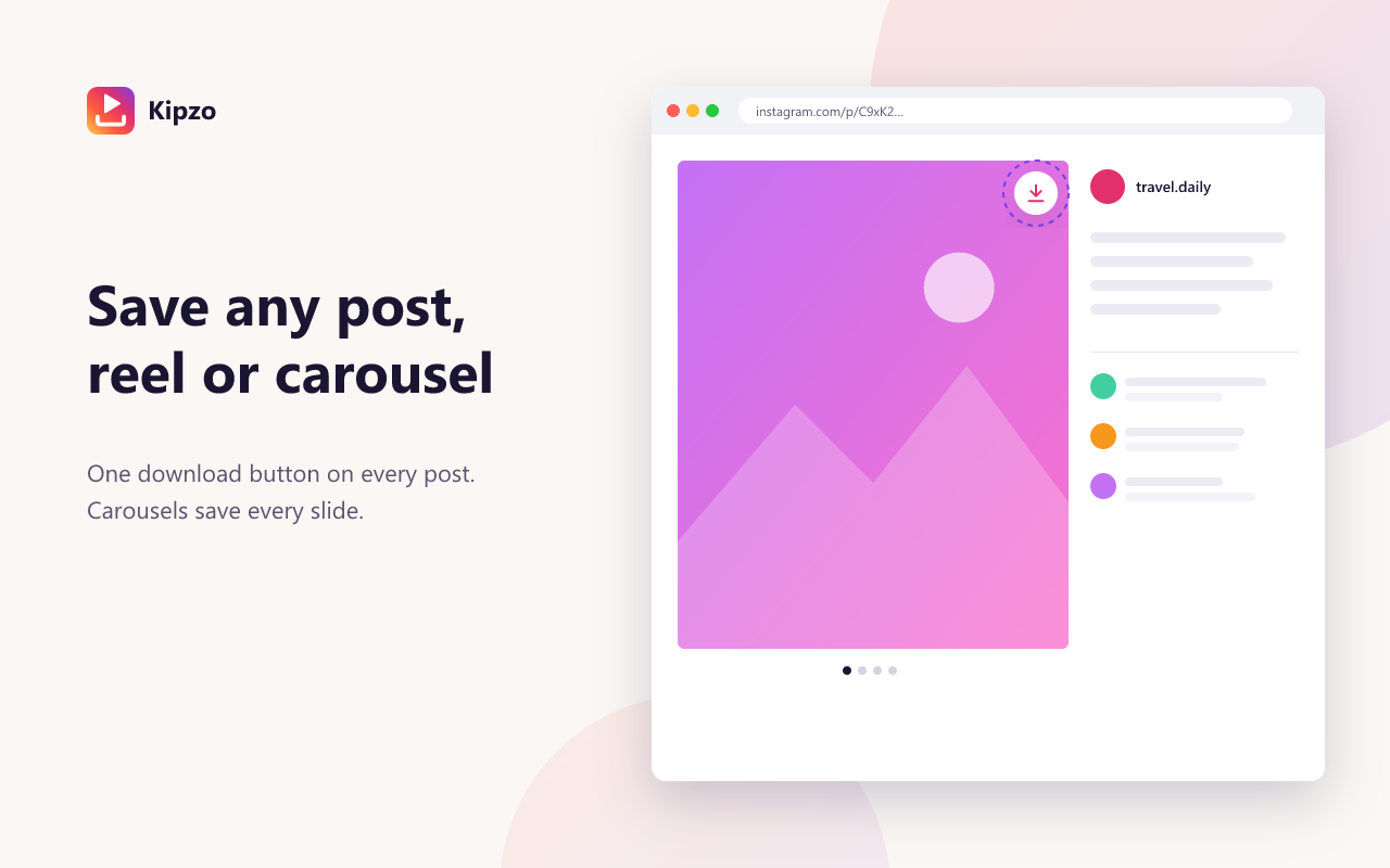Ein Kipzo-Download-Button an einem Instagram-Reel